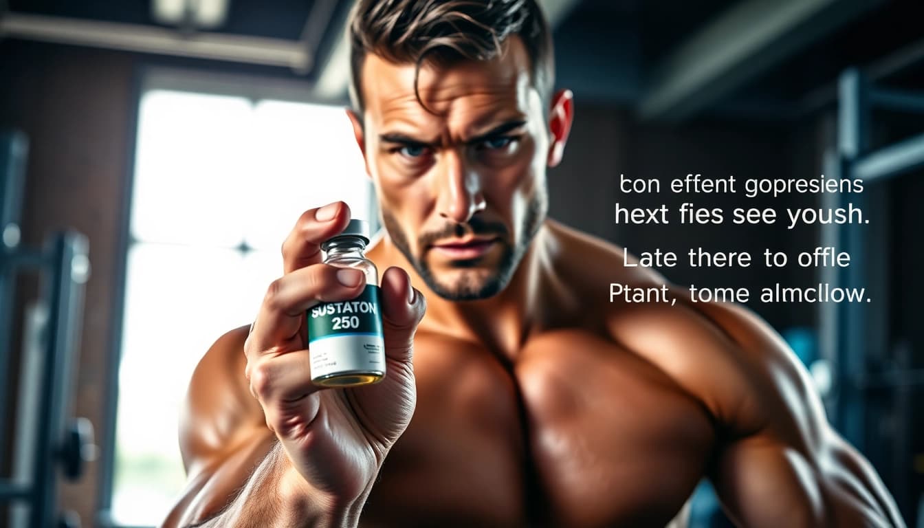 Sustanon 250 kaufen bei einem Bodybuilder, der Stärke und Fokus zeigt.