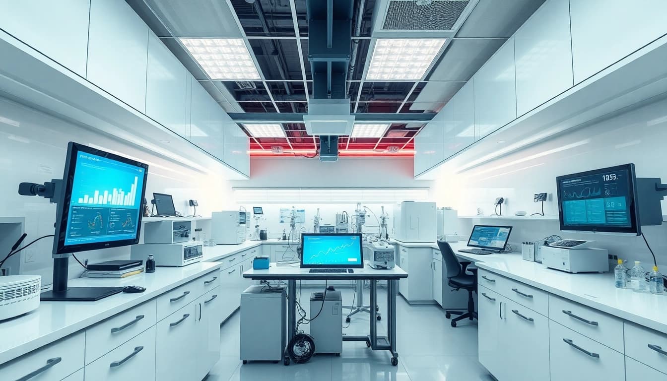 Visualisierung der digitalen Loesungen im Labor mit modernster Technologie und Geraeten.