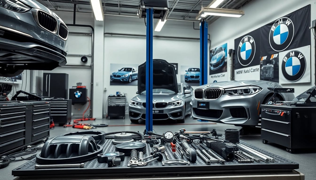 BMW Nachrüstung in einer modernen Werkstatt mit hochentwickelten Diagnosewerkzeugen.