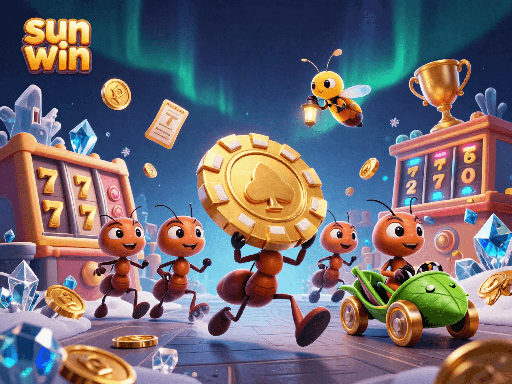Watch the sun win as ants orchestrate a heist with a golden poker chip in this dynamic scene.