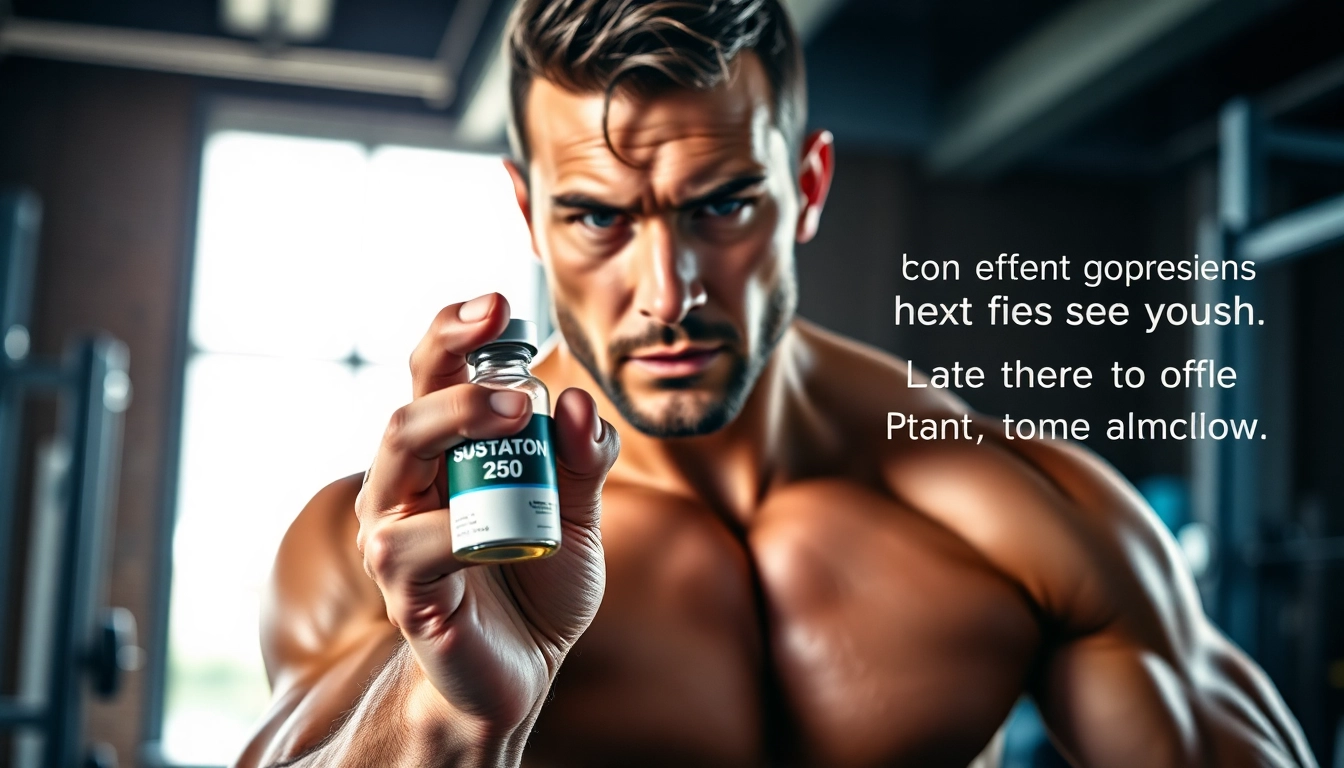 Sustanon 250 kaufen bei einem Bodybuilder, der Stärke und Fokus zeigt.