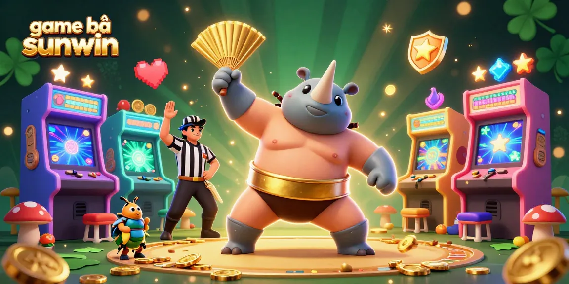 Engage with game bài sunwin as the sumo champion beetle stomps coins amidst neon arcade elements.