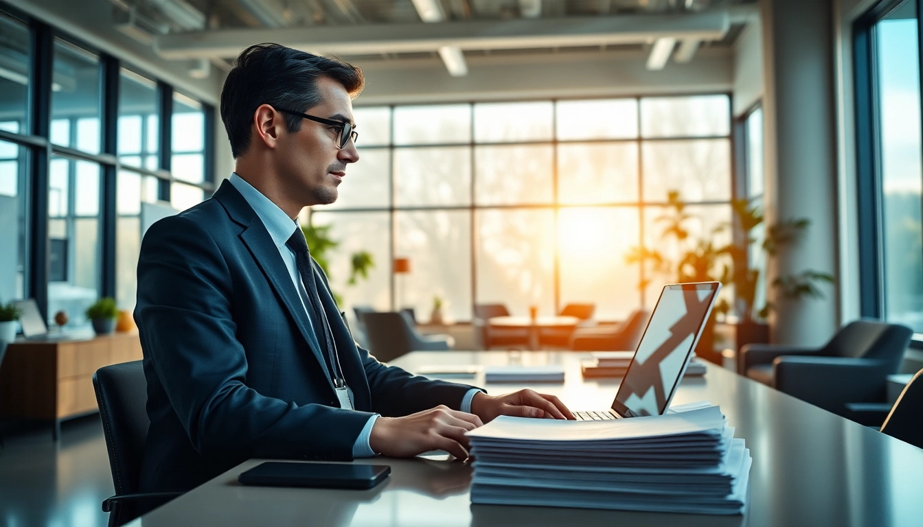 Headhunter Schweiz arbeitet konzentriert in modernem Büro mit bunten Akzenten.