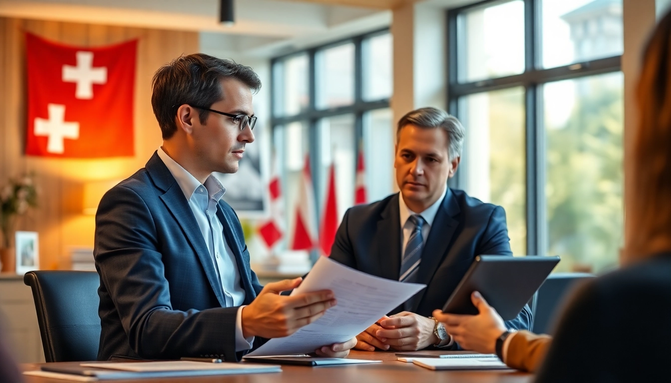 Headhunter Schweiz führt professionelle Gespräche mit Kandidaten in einem modernen Büro.