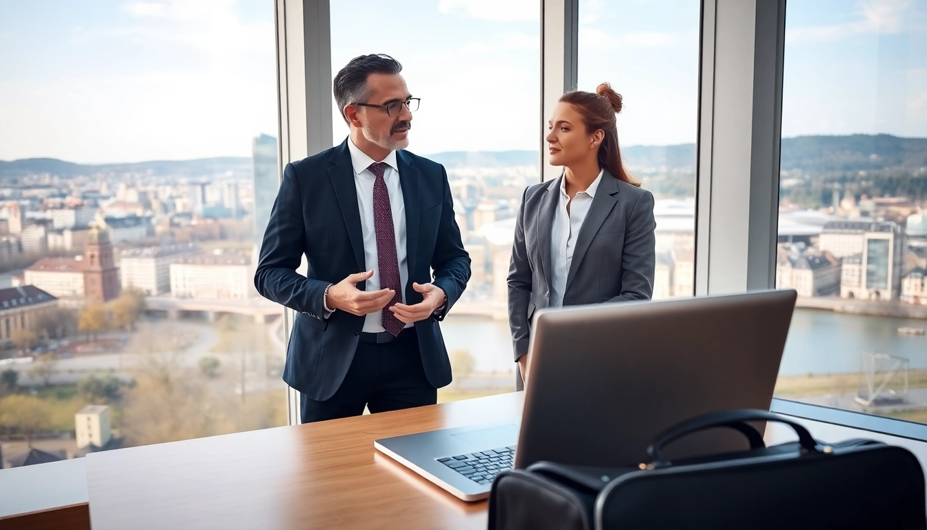 Headhunter Schweiz berät Kunden in einem modernen Büro mit Blick auf Zürich.