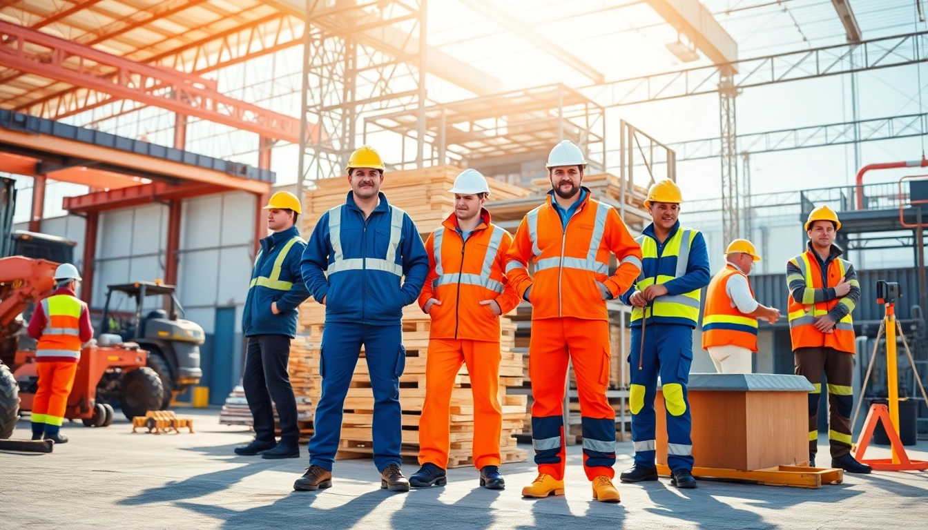 Professionals in sturdy portwest arbeitskleidung engage in construction safety activities.