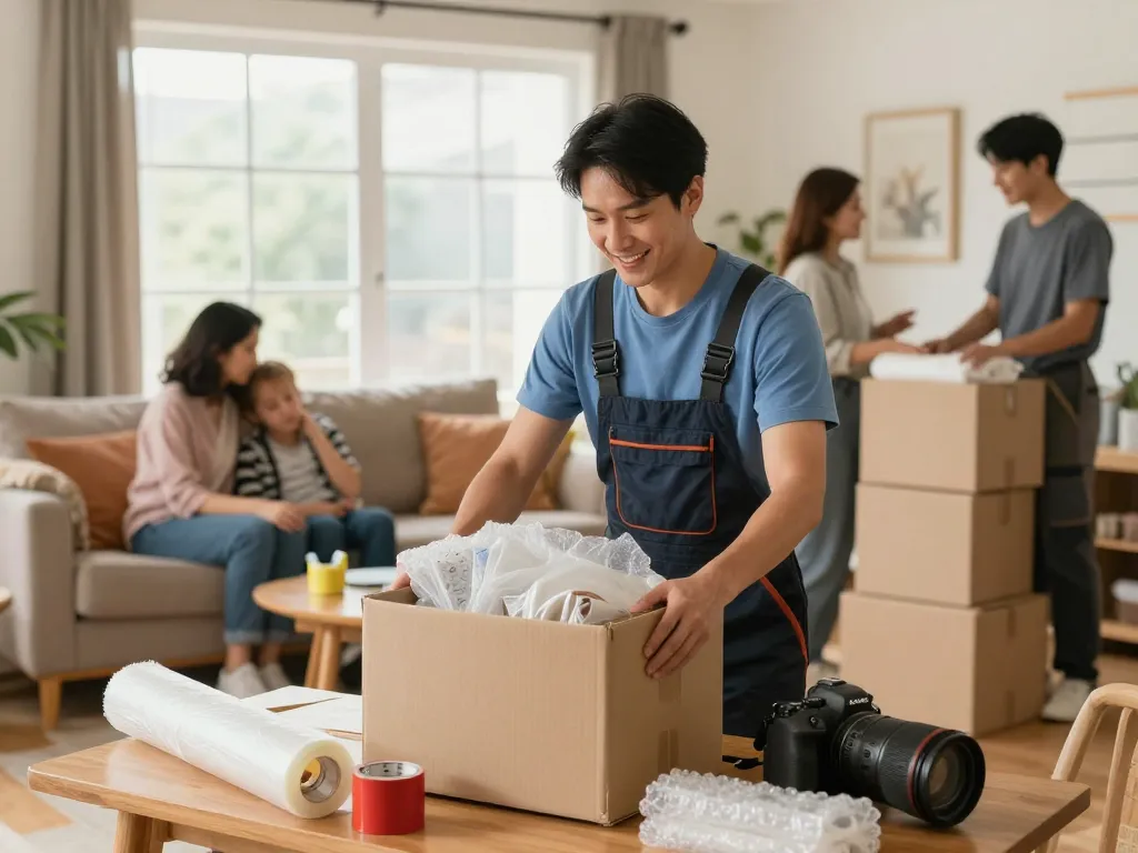 Entrümpelungen – Münster & Umgebung, professionelles Team, das effektiv ein gemütliches Zuhause mit gepackten Kisten entrümpelt.