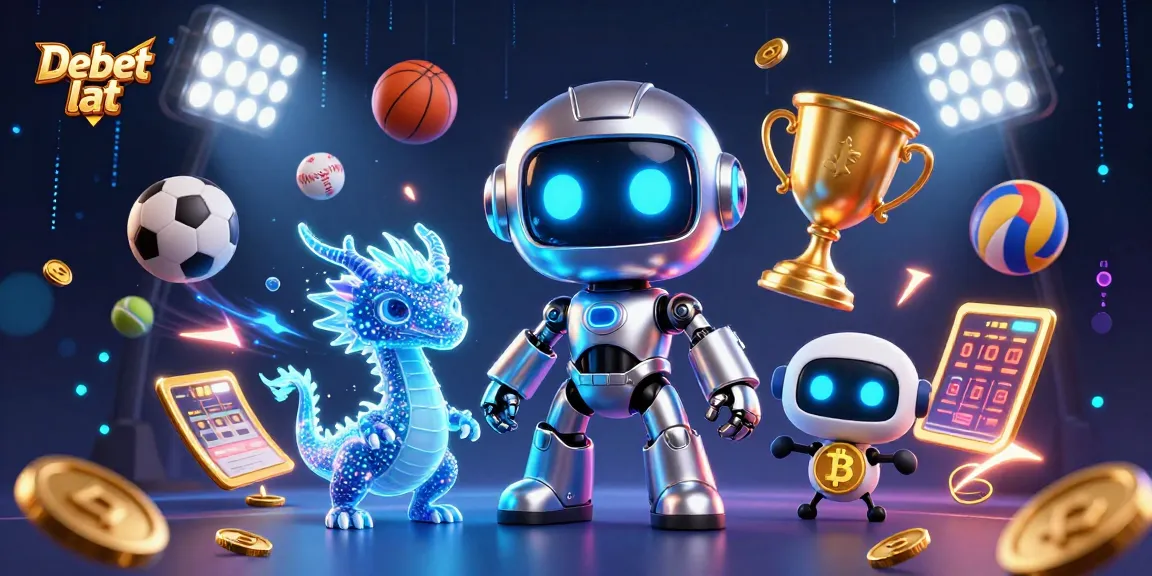 Bet on Debet lat with a futuristic 3D casino scene full of dynamic sports action and digital elements.