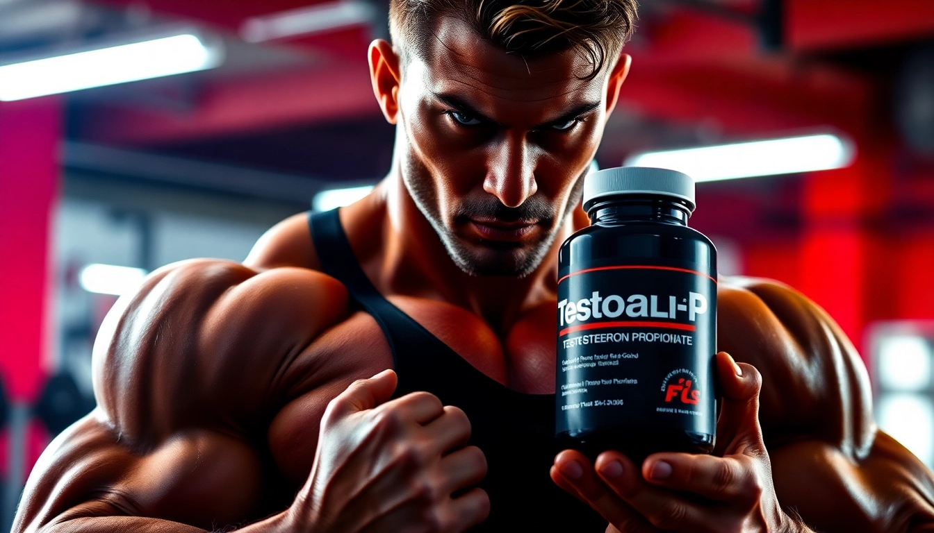 Testobal-P Testosteron Propionate für Krafttraining, der Bodybuilder im Gym hebt Gewichte.