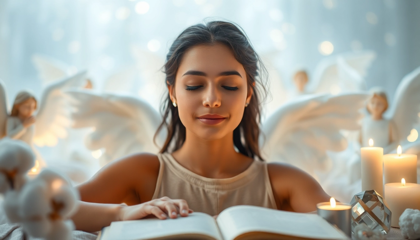 Engelarbeit lernen mit einer meditativen Person in einer spirituellen Umgebung.