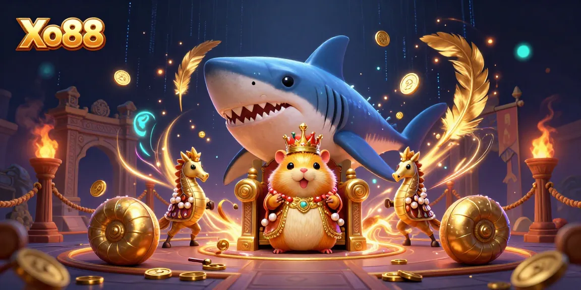 Engage in thrilling gameplay with Xo88, where a golden hamster king reigns over a vibrant casino universe.
