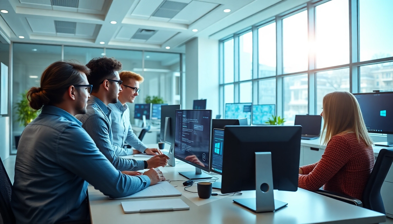 Windows Server 2025 Standard kaufen – Professionals collaborating in a modern IT workspace.