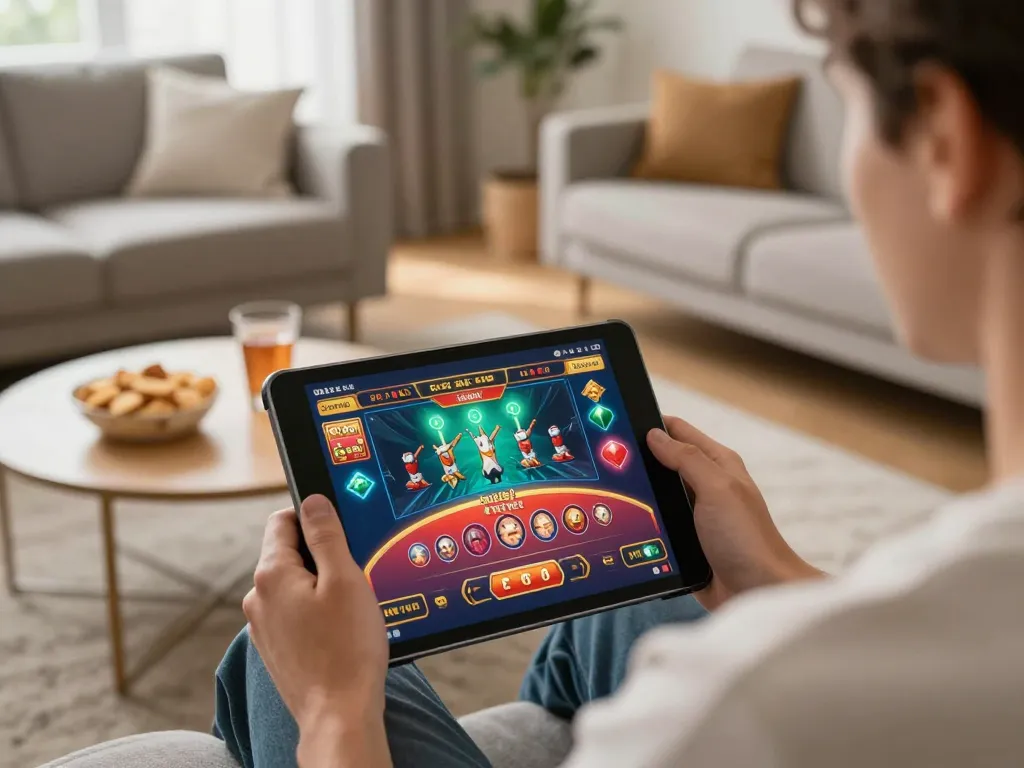 Engaging online session showing sc88e gameplay on a tablet in a cozy atmosphere