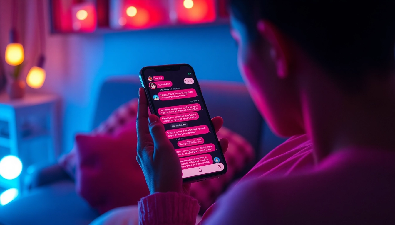 Engaging ai sexting chat displayed on a smartphone, set in a cozy, intimate room.