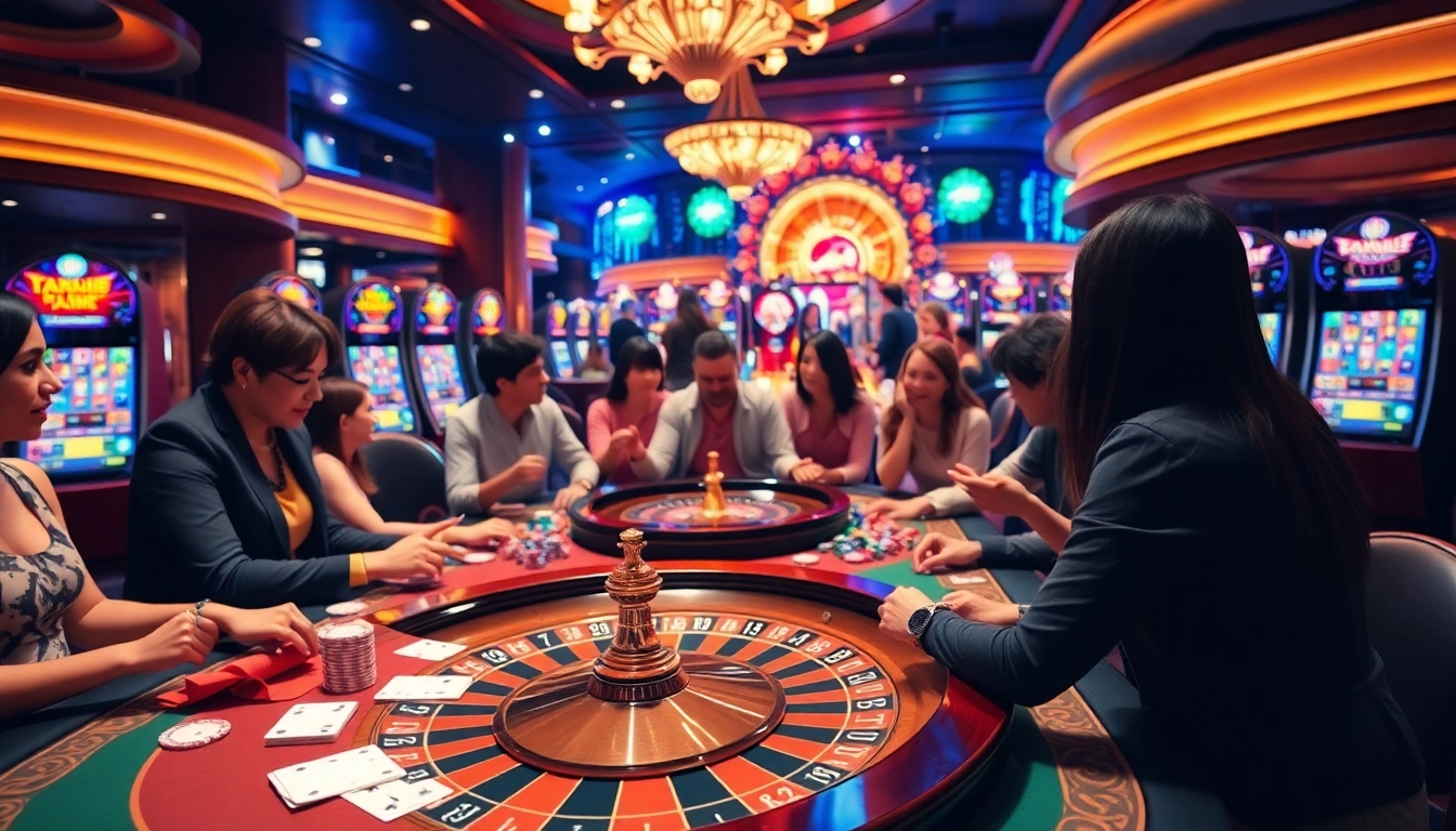 Players enjoying a thrilling game at the https://u888u88.com/ casino table with vibrant poker chips.